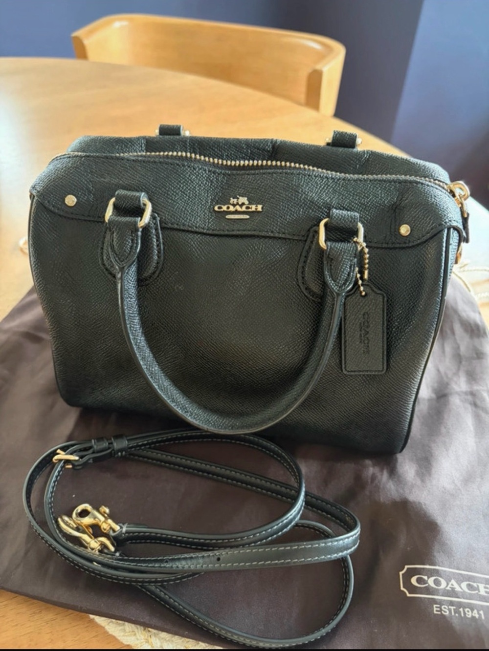 Coach Black Leather Peyton Mini Bennett Satchel with Strap